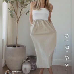 Zara White and Tan Strapless Dress